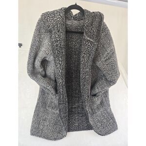 42POPS Teddy Fleece Coat Womens XL Gray Hooded Open Front Cardigan Jacket 24